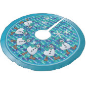 Blendende blaue Schneemann-Freunde Polyester Weihnachtsbaumdecke (Schrägansicht)