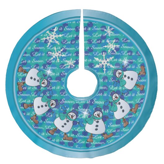 Blendende blaue Schneemann-Freunde Polyester Weihnachtsbaumdecke (Vorderseite)