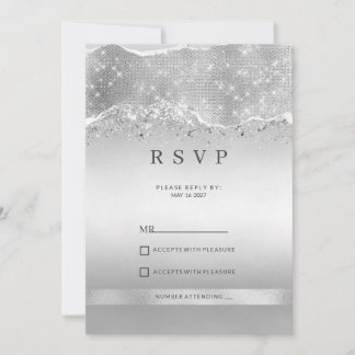 Blendende Silber-Glitzer-RSVP Einladung