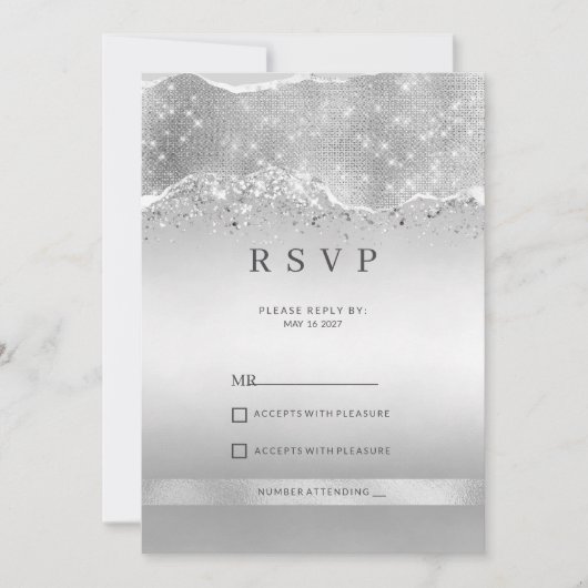 Blendende Silber-Glitzer-RSVP Einladung (Vorderseite)