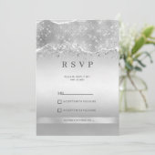 Blendende Silber-Glitzer-RSVP Einladung (Stehend Vorderseite)