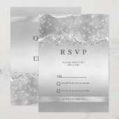 Blendende Silber-Glitzer-RSVP Einladung (Vorne/Hinten)