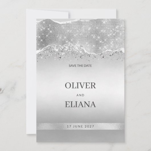 Blendender silberner Glitter Save-the-Date-Karten Einladung (Vorderseite)