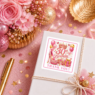 Blendendes Rosa Gold Glitzer 30. Geburtstag Aufkle Quadratischer Aufkleber