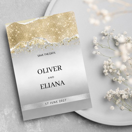 Blendendes Silber-Gold-Funkeln-Glitzer Save the Da Einladung