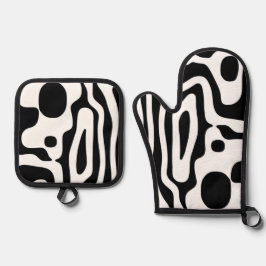 Blendgriff: Abstrakt Schwarz/Weiß Ofenhandschuh & Topflappen-Set