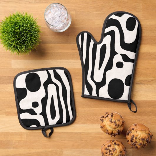 Blendgriff: Abstrakt Schwarz/Weiß Ofenhandschuh & Topflappen-Set (Oben Unten)