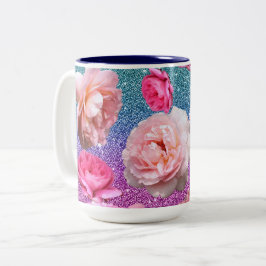 Blendungs-Aqua-rosa Glitzer-Blumenzwei Ton-Tasse Zweifarbige Tasse