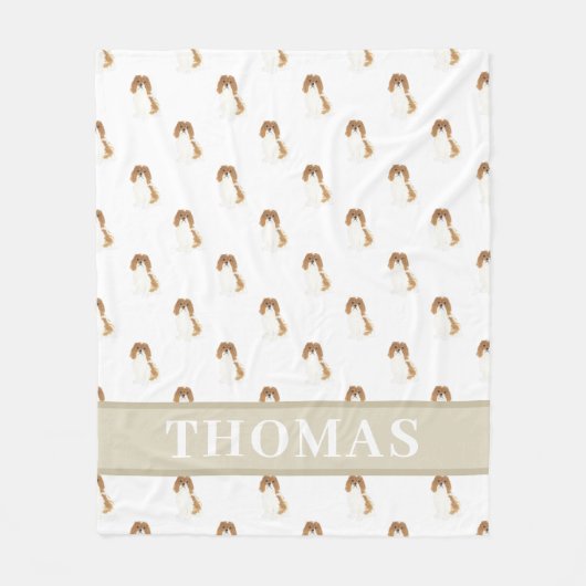 Blenheim Cav King Charles Spaniel Pink & White Fleecedecke (Vorderseite)