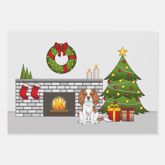 Blenheim Cavalier Dog in einem festlichen Weihnach Geschenkpapier Set (Vorderseite)