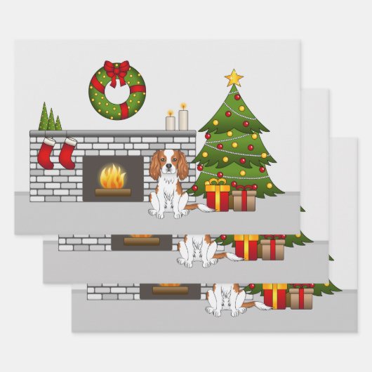 Blenheim Cavalier Dog in einem festlichen Weihnach Geschenkpapier Set (Set)