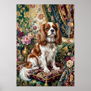 Blenheim Cavalier Floraler Tapetenporträt Poster