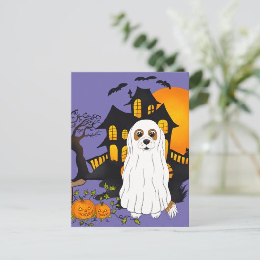 Blenheim Cavalier Ghost Halloween Postkarte (Stehend Vorderseite)