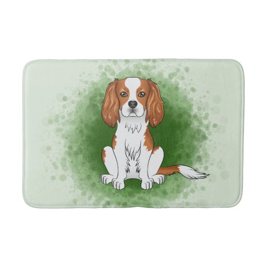 Blenheim Cavalier King Charles Spaniel auf Green Badematte (Vorderseite)