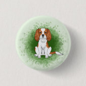 Blenheim Cavalier King Charles Spaniel auf Green Button (Vorderseite)