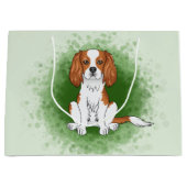 Blenheim Cavalier King Charles Spaniel auf Green Große Geschenktüte (Vorderseite)