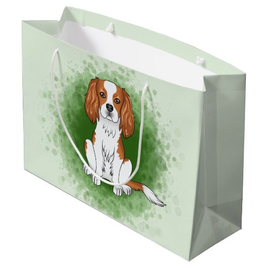 Blenheim Cavalier King Charles Spaniel auf Green Große Geschenktüte (Rückseite Schrägansicht)