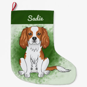 Blenheim Cavalier King Charles Spaniel auf Green Großer Weihnachtsstrumpf