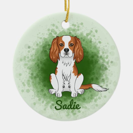 Blenheim Cavalier King Charles Spaniel auf Green Keramik Ornament (Vorne)