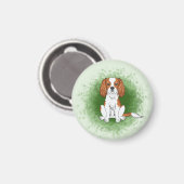 Blenheim Cavalier King Charles Spaniel auf Green Magnet (Vorderseite/Rückseite)