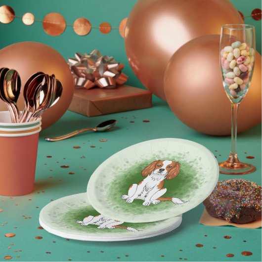 Blenheim Cavalier King Charles Spaniel auf Green Pappteller (Multi)