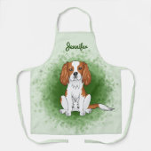 Blenheim Cavalier King Charles Spaniel auf Green Schürze (Vorderseite)