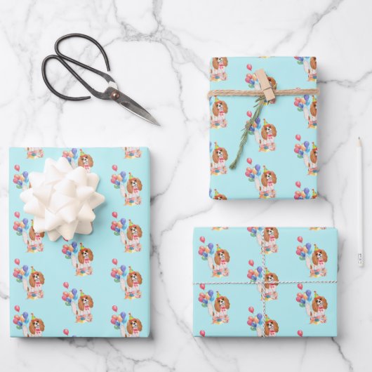 Blenheim Cavalier King Charles Spaniel Birthday  Geschenkpapier Set (Vorderseite)