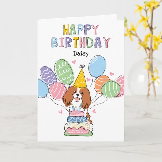 Blenheim Cavalier King Charles Spaniel Birthday Karte (Gelbe Blume)