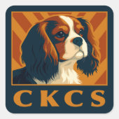 Blenheim Cavalier King Charles Spaniel CKCS Retro Quadratischer Aufkleber (Vorderseite)