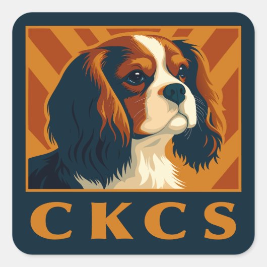 Blenheim Cavalier King Charles Spaniel CKCS Retro Quadratischer Aufkleber (Vorderseite)