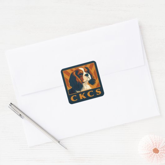Blenheim Cavalier King Charles Spaniel CKCS Retro Quadratischer Aufkleber (Umschlag)