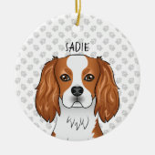 Blenheim Cavalier King Charles Spaniel Head & Name Keramik Ornament (Vorne)