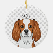 Blenheim Cavalier King Charles Spaniel Head & Name Keramik Ornament (Hinten)