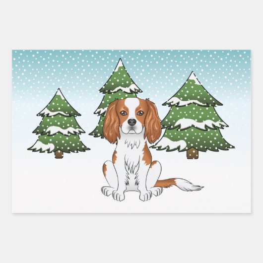 Blenheim Cavalier King Charles Spaniel im Winter Geschenkpapier Set (Vorderseite 3)