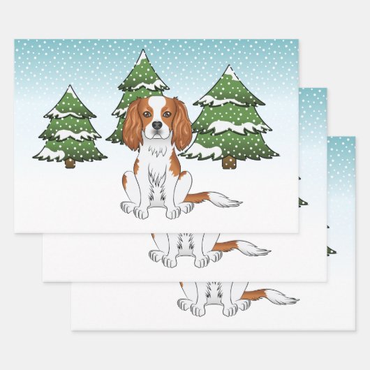Blenheim Cavalier King Charles Spaniel im Winter Geschenkpapier Set (Set)