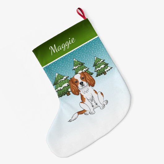 Blenheim Cavalier King Charles Spaniel im Winter Großer Weihnachtsstrumpf (Rückseite (Hängend))