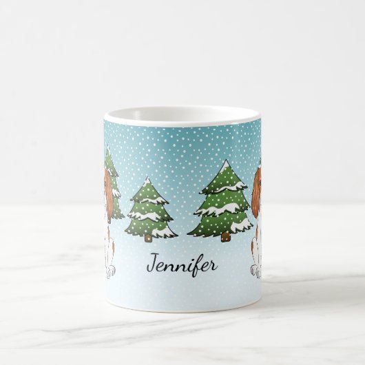 Blenheim Cavalier King Charles Spaniel im Winter Kaffeetasse (Mittel)