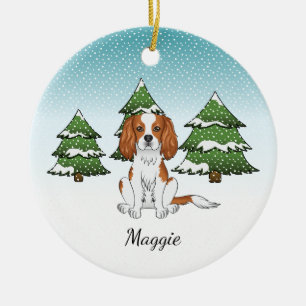 Blenheim Cavalier King Charles Spaniel im Winter Keramik Ornament