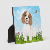 Blenheim Cavalier King Charles Spaniel in Blume Fotoplatte (Vorderseite)