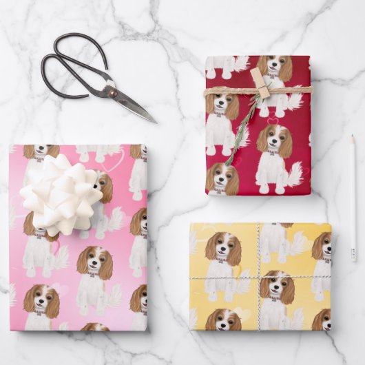 Blenheim Cavalier King Charles Spaniel mit Herz Geschenkpapier Set (Vorderseite)