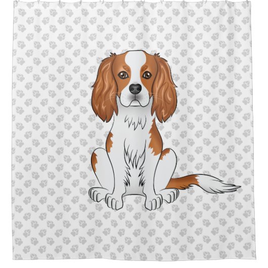 Blenheim Cavalier King Charles Spaniel & Paws Duschvorhang (Vorderseite)