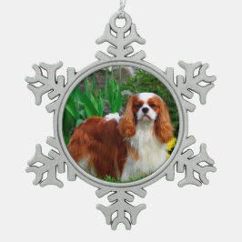 Blenheim Cavalier King Charles Spaniel Puppy Dog Schneeflocken Zinn-Ornament