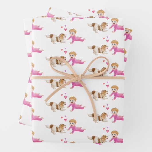 Blenheim Cavalier King Charles Spaniel und Baby Geschenkpapier Set (Beispiel)