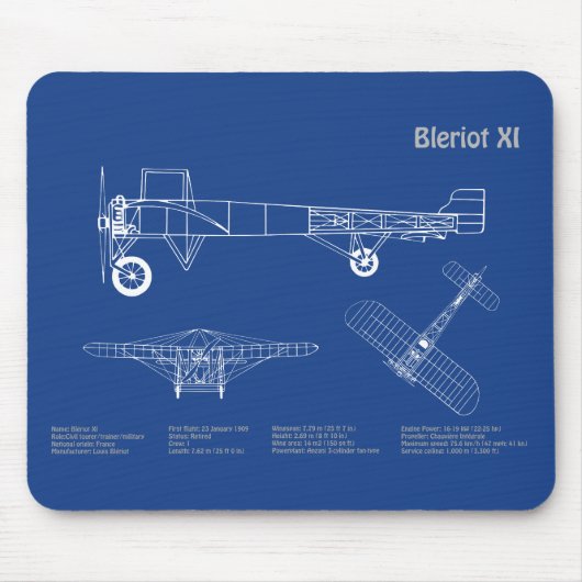Bleriot XI - Flugzeugkonzeption Zeichnend Pläne AD Mousepad (Vorne)