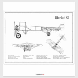 Bleriot XI - Flugzeugkonzeption Zeichnend Pläne BD Aufkleber