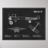 Bleriot XI - Flugzeugkonzeption Zeichnend Pläne PD Poster (Vorne)