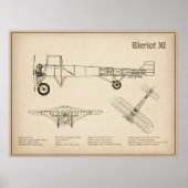 Bleriot XI - Flugzeugkonzeption Zeichnend Pläne SD Poster (Vorne)