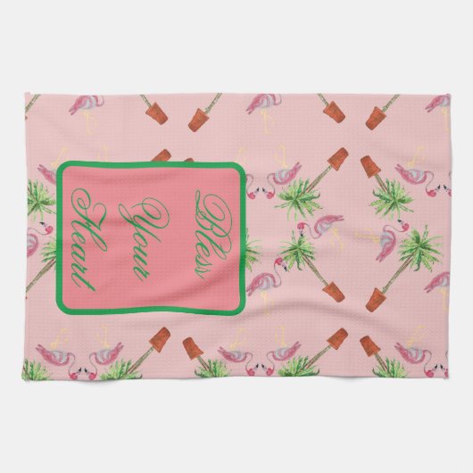 Bless dein Herz rosa Flamingo Flamingos Palm Geschirrtuch (Horizontal)