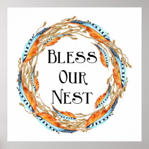 Bless Our Nest Boho Feathers Poster
