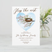 Bless the Nest Faith Baby Shooting Nesting Party Einladung (Stehend Vorderseite)